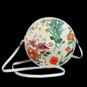Rare Vintage GUCCI FLORA GARDEN Leather Trim Round Crossbody Bag